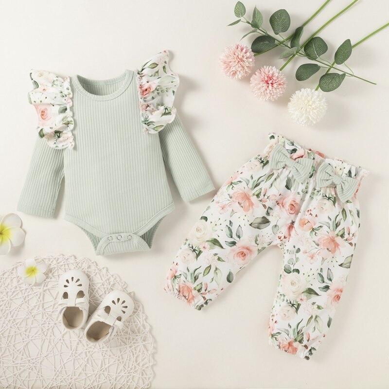 2PCS Lovely Floral Printed Baby Set Main image