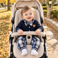 2PCS Casual Bear Applique Plaid Print Long Sleeve Baby Boy Set