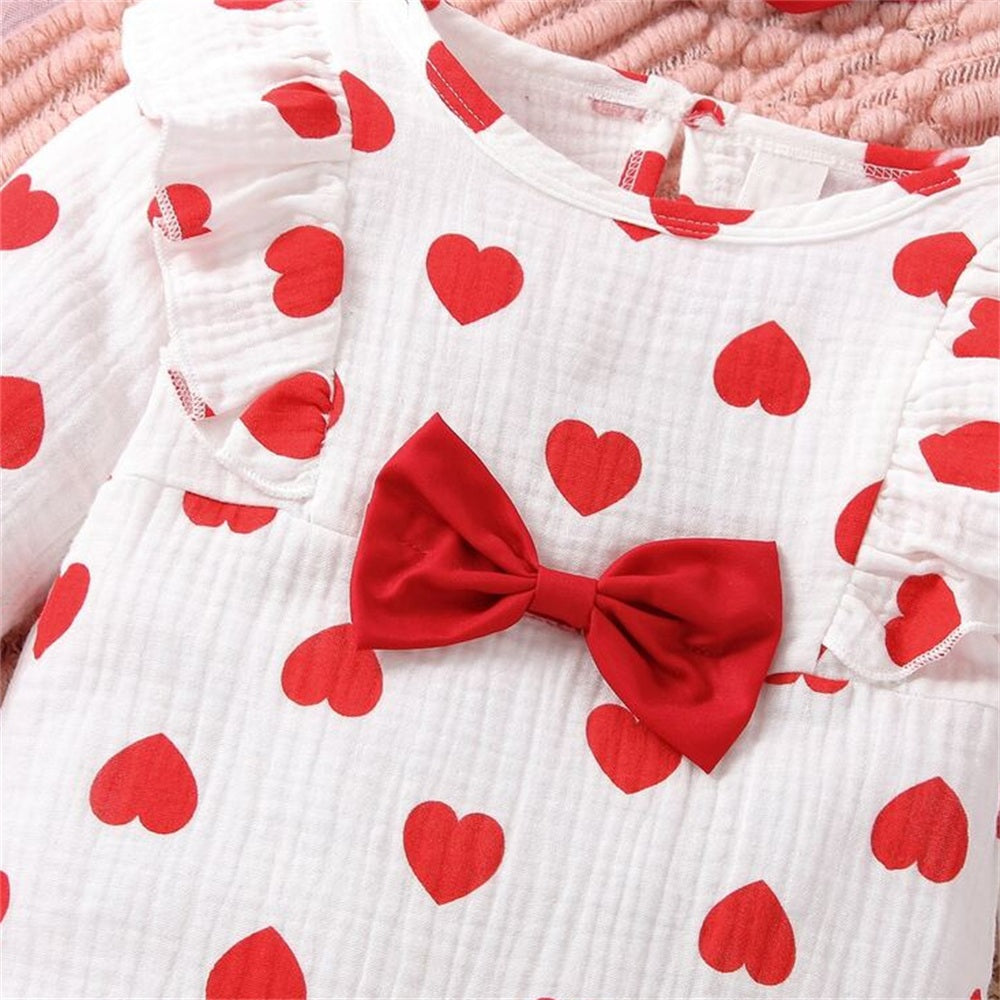2PCS Winsome Heart Print Long Sleeve Baby Jumpsuit