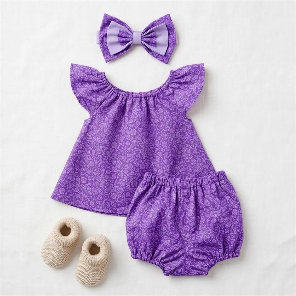 3PCS Classy Floral Printed Ruffled Flutter Sleeve Baby Set Image secondaire du produit