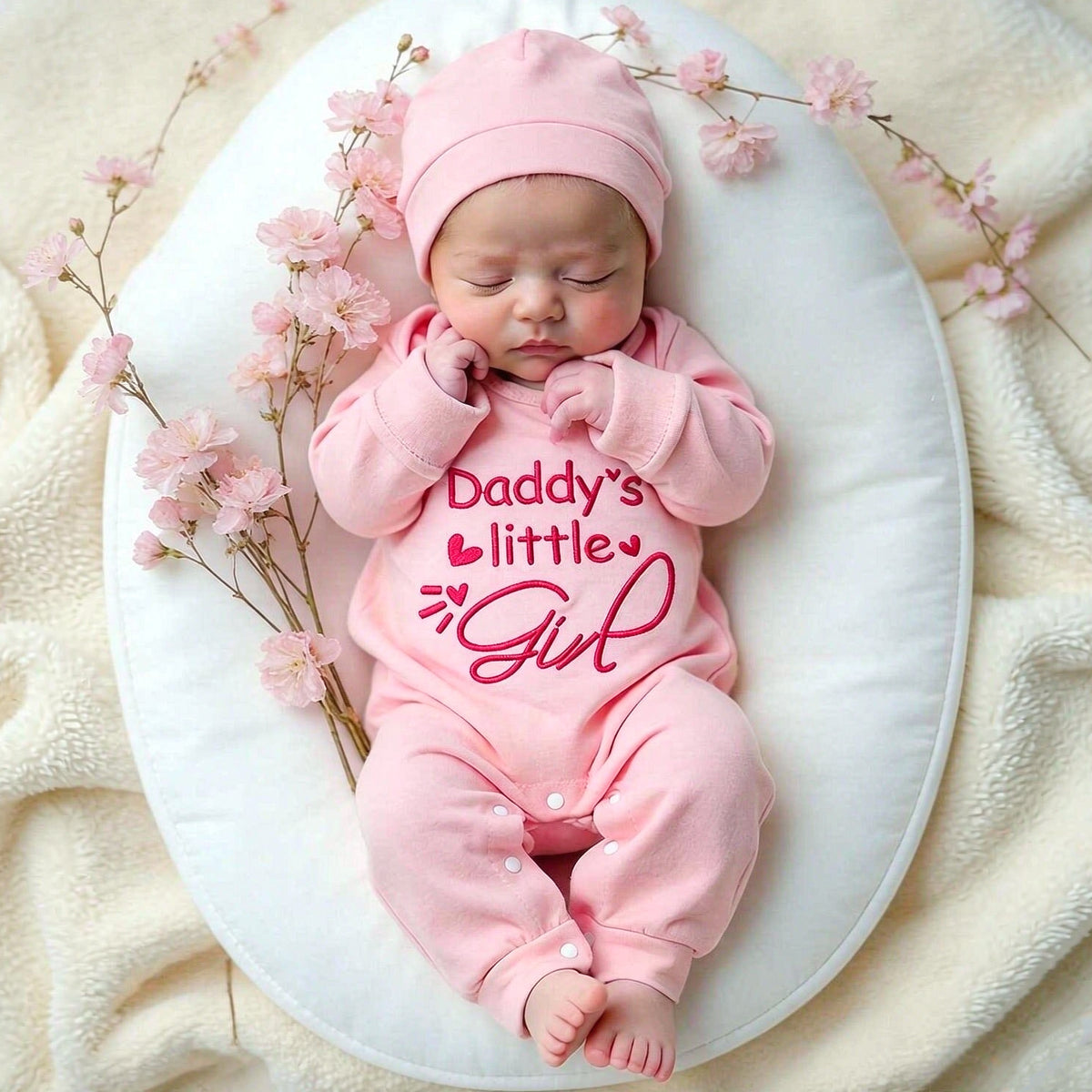 2PCS Pretty Daddy's Little Girl Letter Embroidery Solid Color Baby Jumpsuit