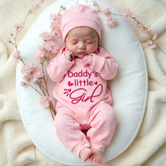 2PCS Pretty Daddy's Little Girl Letter Embroidery Solid Color Baby Jumpsuit