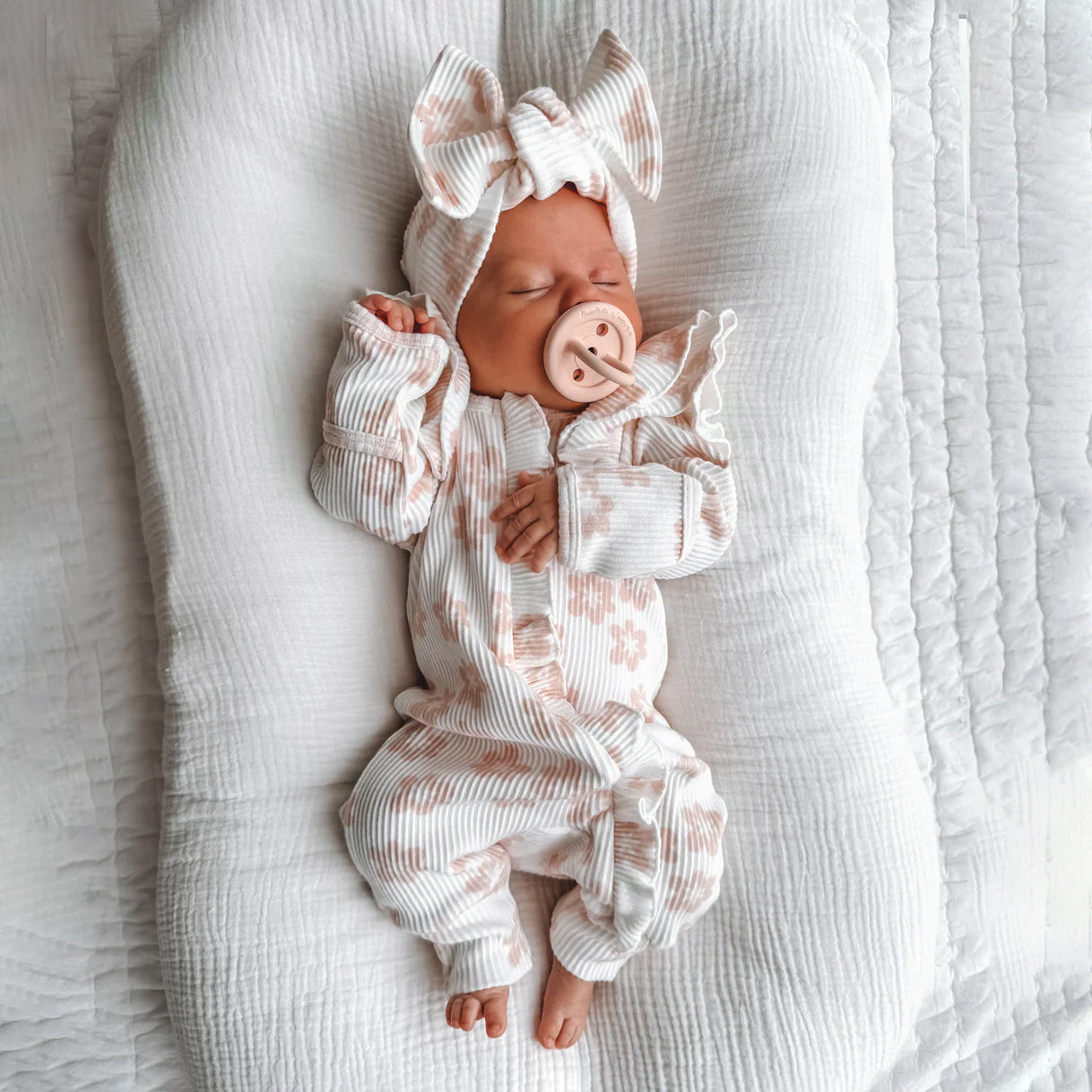 2PCS Pretty Floral Printed Ruffle Decor Long Sleeve Baby Jumpsuit Secondary image