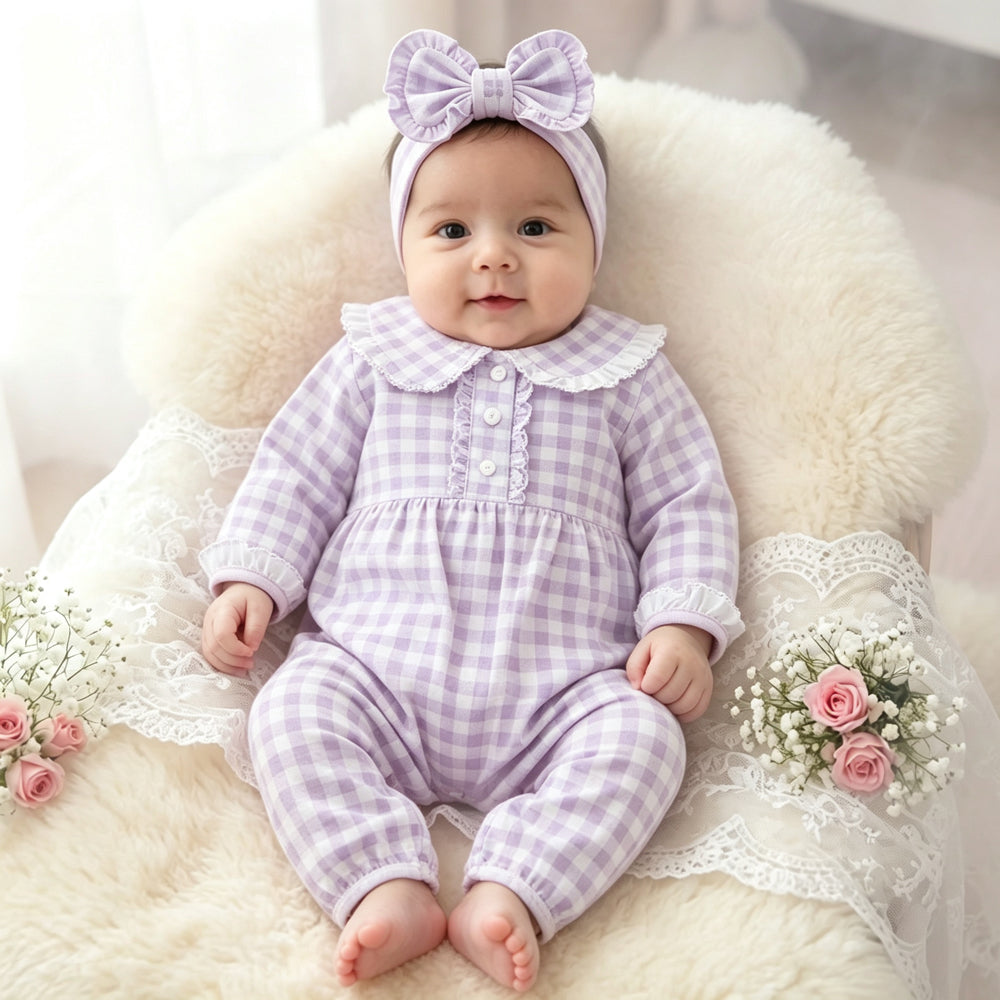 2PCS Cheerful Plaid Printed Long Sleeve Baby Jumpsuit Main image