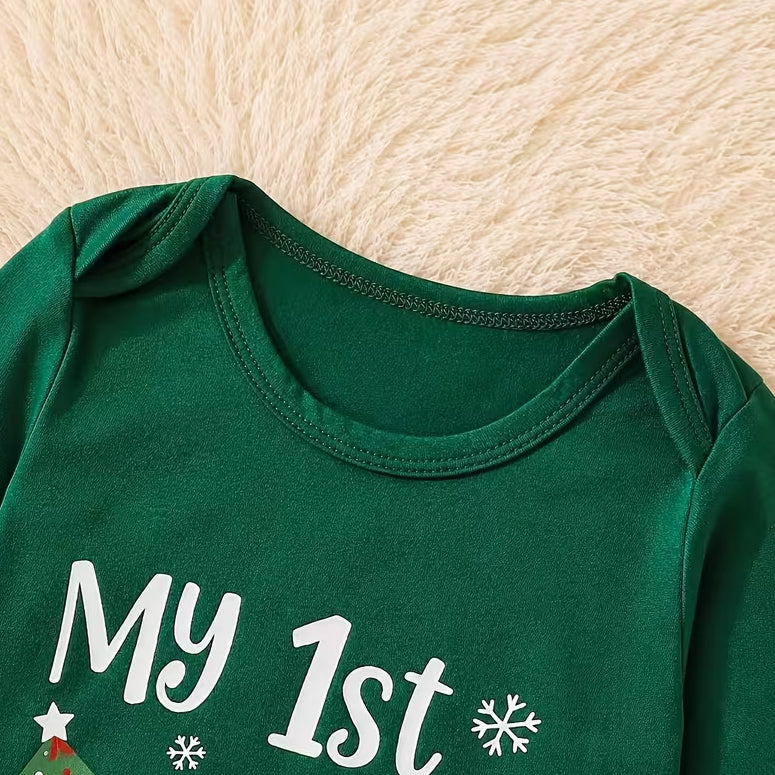 3PCS Cozy My 1st Christmas Letter Tractor Tree Printed Baby Boy Set