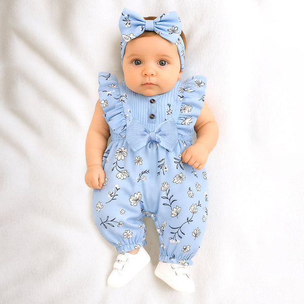 Elegant Floral Printed Sleeveless Baby Jumpsuit