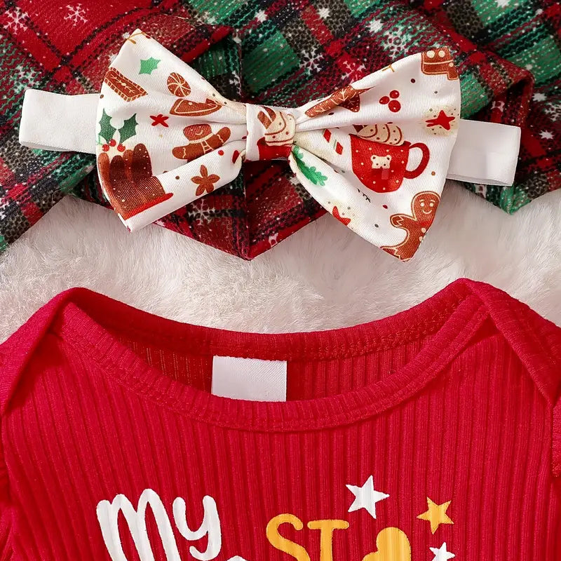 3PCS Sweet My 1st Christmas Letter Gingerbread Man Print Baby Set