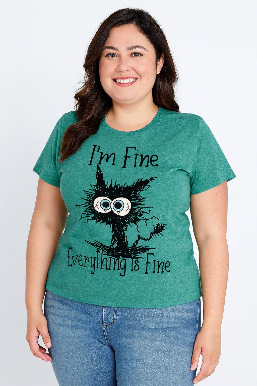 I'm Fine Everything Is Fine Cat Print Women Slogan Plus Size T-shirt