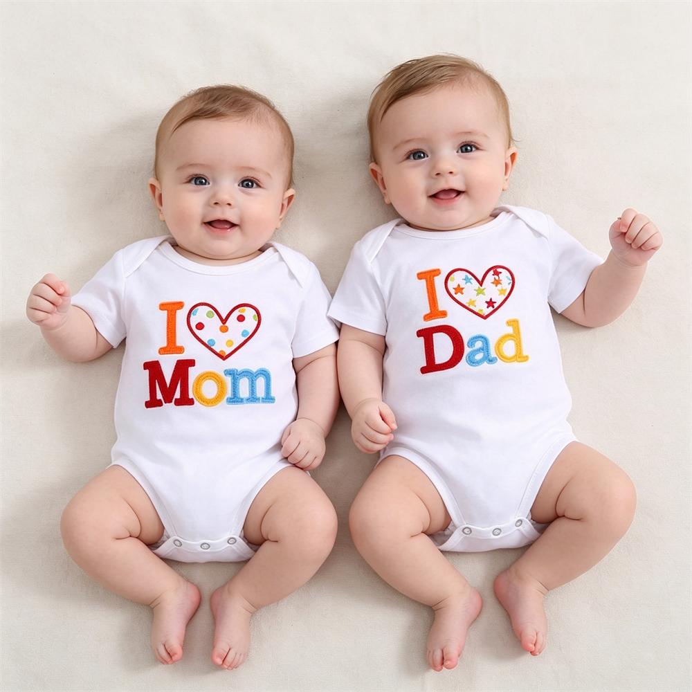 2PCS I Love Mom/Dad Lovely Letter Printed Baby Romper Secondary image