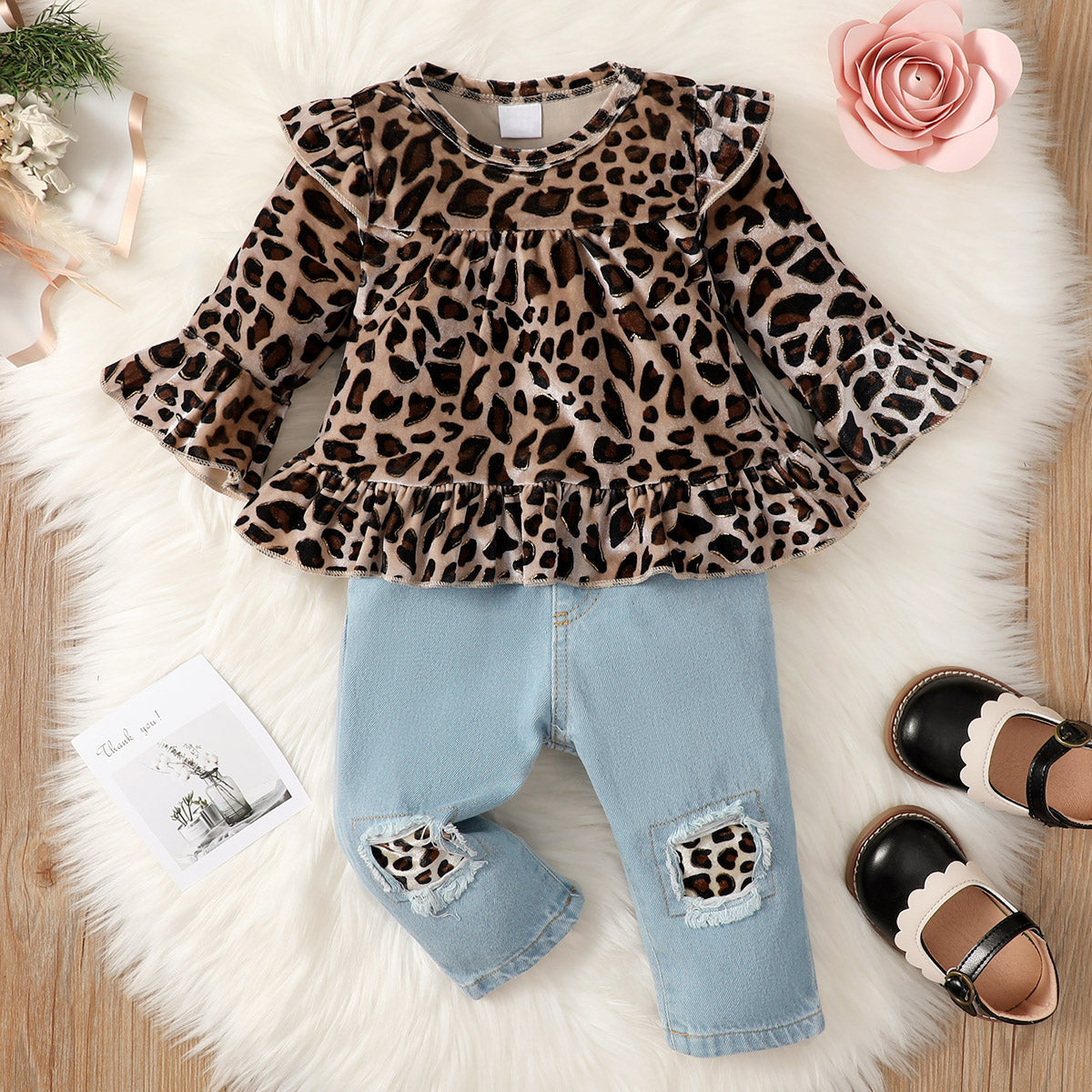 2PCS Cute Leopard Printed Baby Set Secondary image