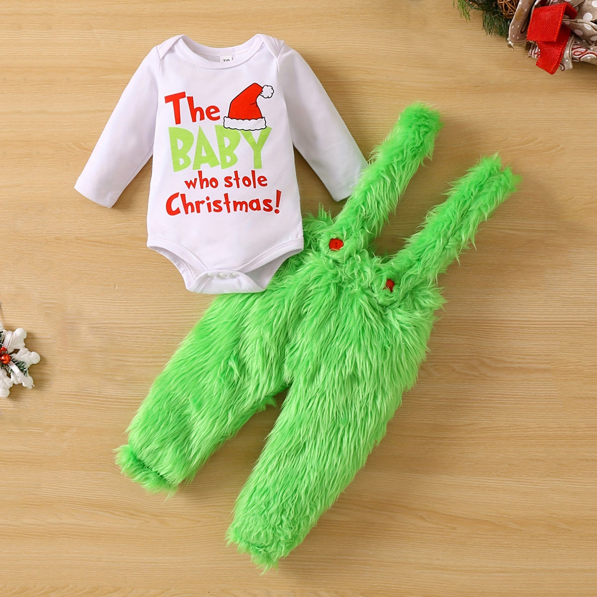 2PCS Adorable Christmas Letter Printed Fuzzy Baby Set Main image