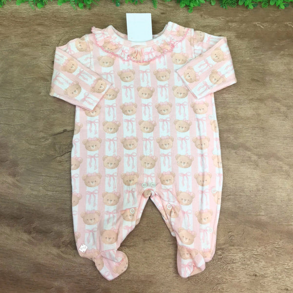 Quirky Bear Bowknot Print Ruffle Long Sleeve Baby Jumpsuit
