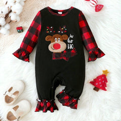Cute Letter Print Reindeer Applique Long Sleeve Baby Girl Jumpsuit