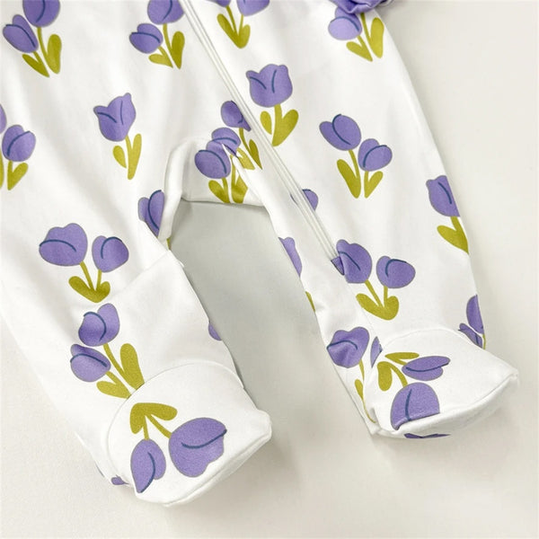 Gorgeous Floral Printed Zipper Long Sleeve Baby Jumpsuit