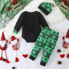 3PCS Merry Xmax Letter Reindeer Printed Long Sleeve Baby Set