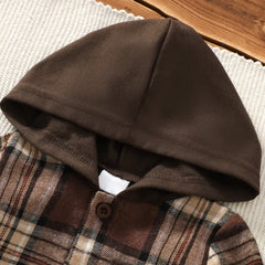 2PCS Mama's Boy Letter Plaid Print Long Sleeve Hoodie Baby Set
