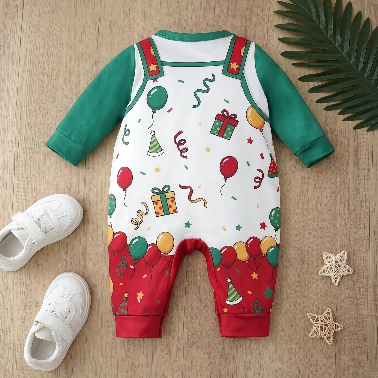 Cute Merry Christmas Letter Holiday Print Long Sleeve Baby Jumpsuit