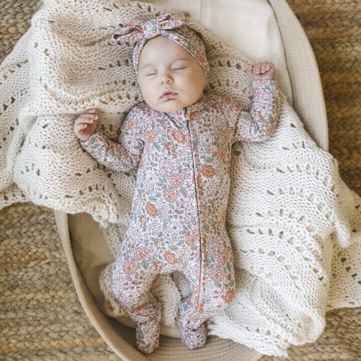 2PCS Vintage Bloom Print Long Sleeve Baby Girl Zipper Jumpsuit Main image