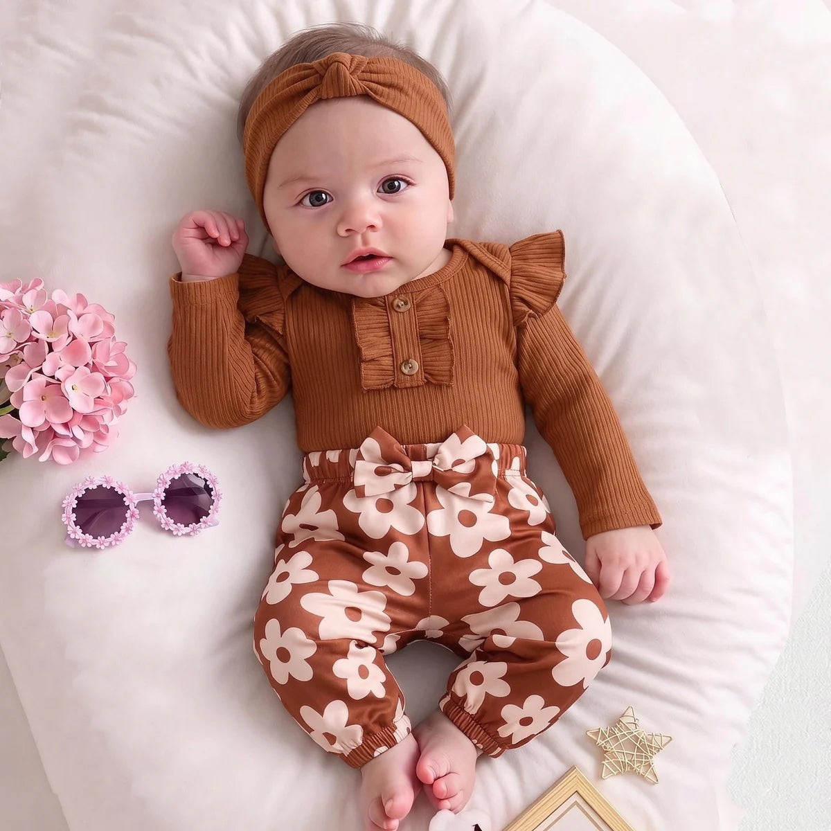 2PCS Pretty Floral Print Long Sleeve Baby Girl Set Imagem secundária do produto