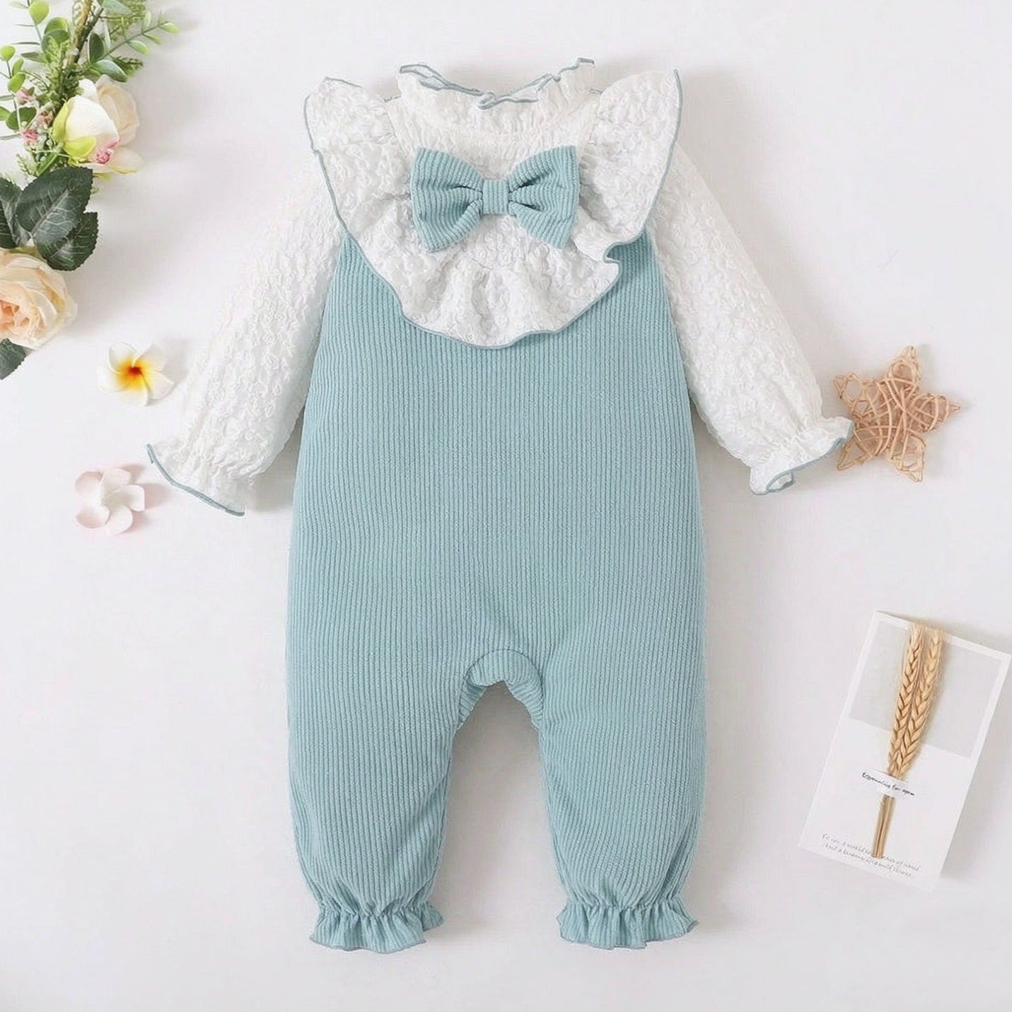 Sweet Color Block Ruffle Long Sleeve Baby Girl Jumpsuit Secondary image
