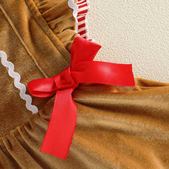2PCS Gingerbread Man Flutter Sleeve Christmas Baby Girl Velvet Romper