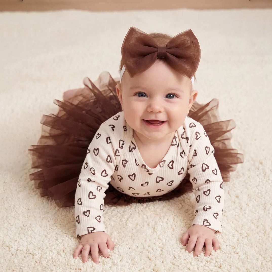 2PCS Dreamy Heart Printed Long Sleeve Mesh Baby Romper
