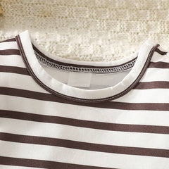 2PCS Mama's Boy Letter Bear Stripe Print Long Sleeve Baby Overalls Set