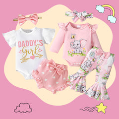 6PCS Daddy's Girl Letter Printed and Elephant Printed Baby Set