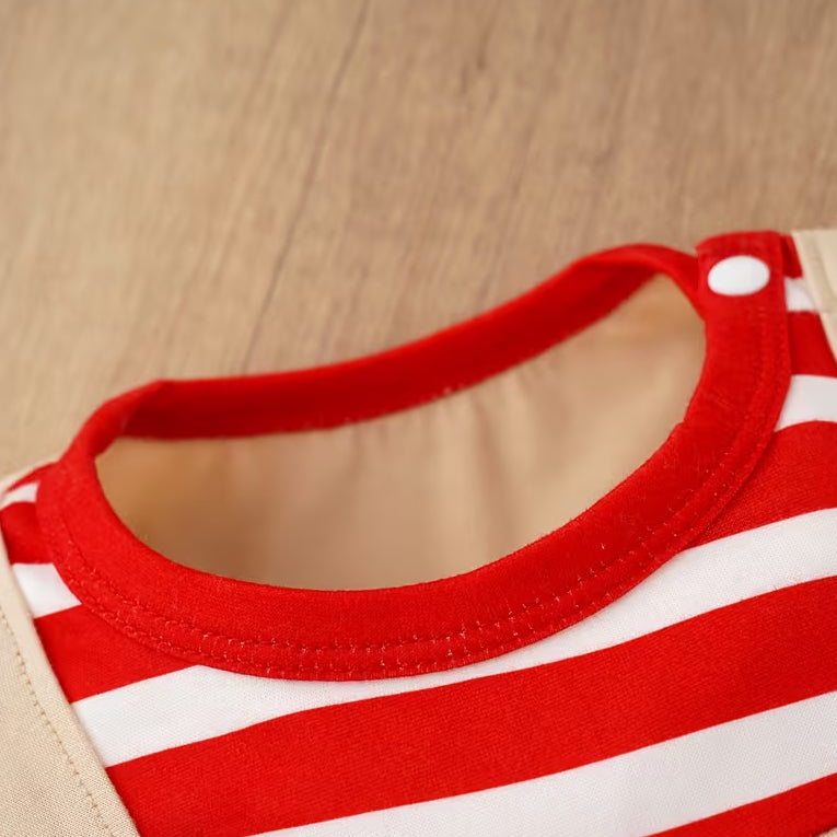 My 1st Christmas Letter Reindeer Stripe Print Faux Layering Baby Jumpsuit