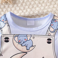2PCS Lovely Elephant Print Long Sleeve Baby Boy Jumpsuit