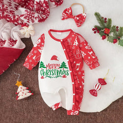 2PCS Lovely Merry Christmas Letter Holiday Print Baby Girl Jumpsuit