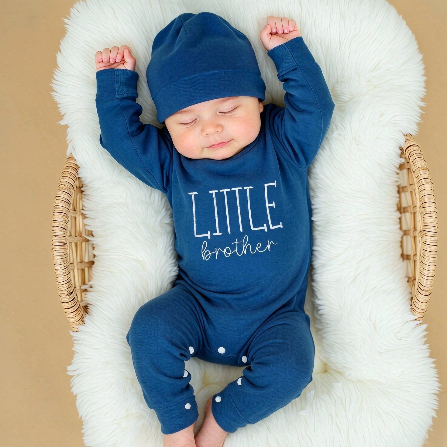 2PCS Cute Little Brother Letter Print Long Sleeve Baby Jumpsuit