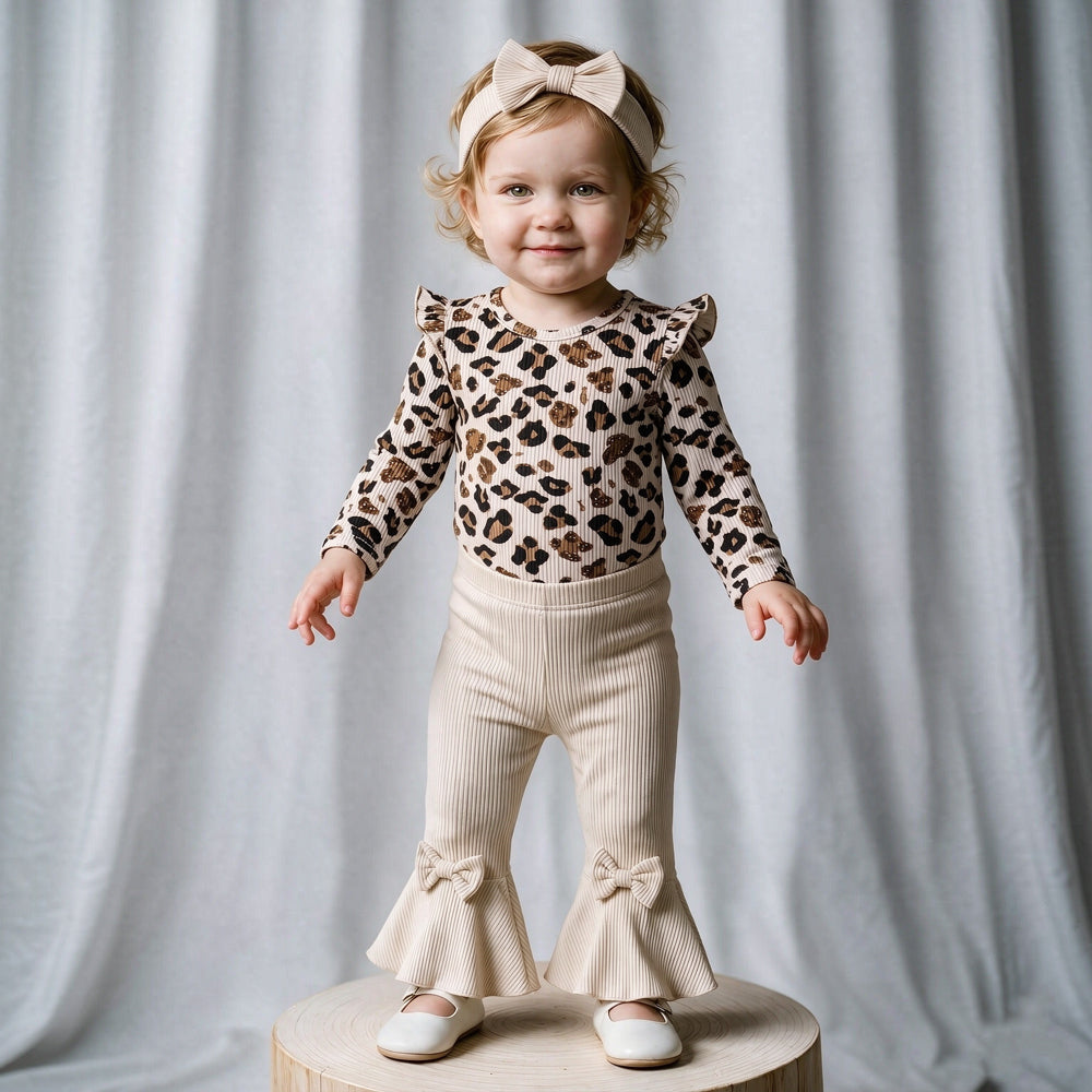 3PCS Lovely Leopard Print Long Sleeve Baby Girl Set