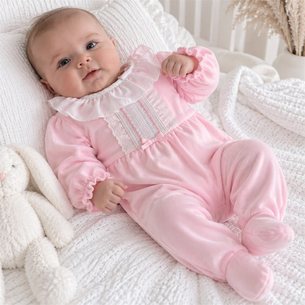 Sweet Color Block Ruffle Decor Long Sleeve Baby Jumpsuit