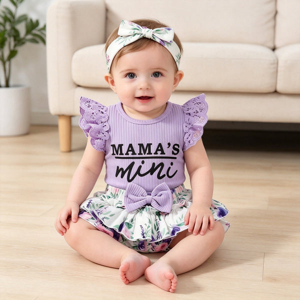 3PCS Mama's Mini Letter Printed Floral Baby Set