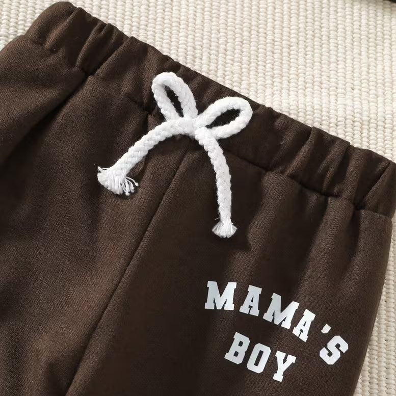 2PCS Mama's Boy Letter Plaid Print Long Sleeve Hoodie Baby Set