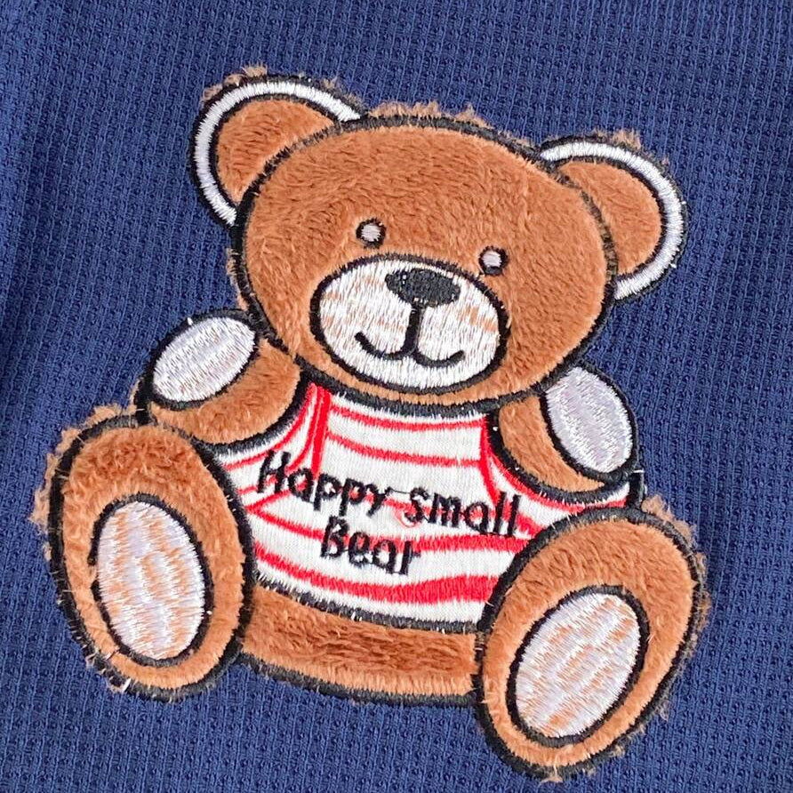 3PCS Cute Bear Embroidery Stripe Print Long Sleeve Overalls Baby Set