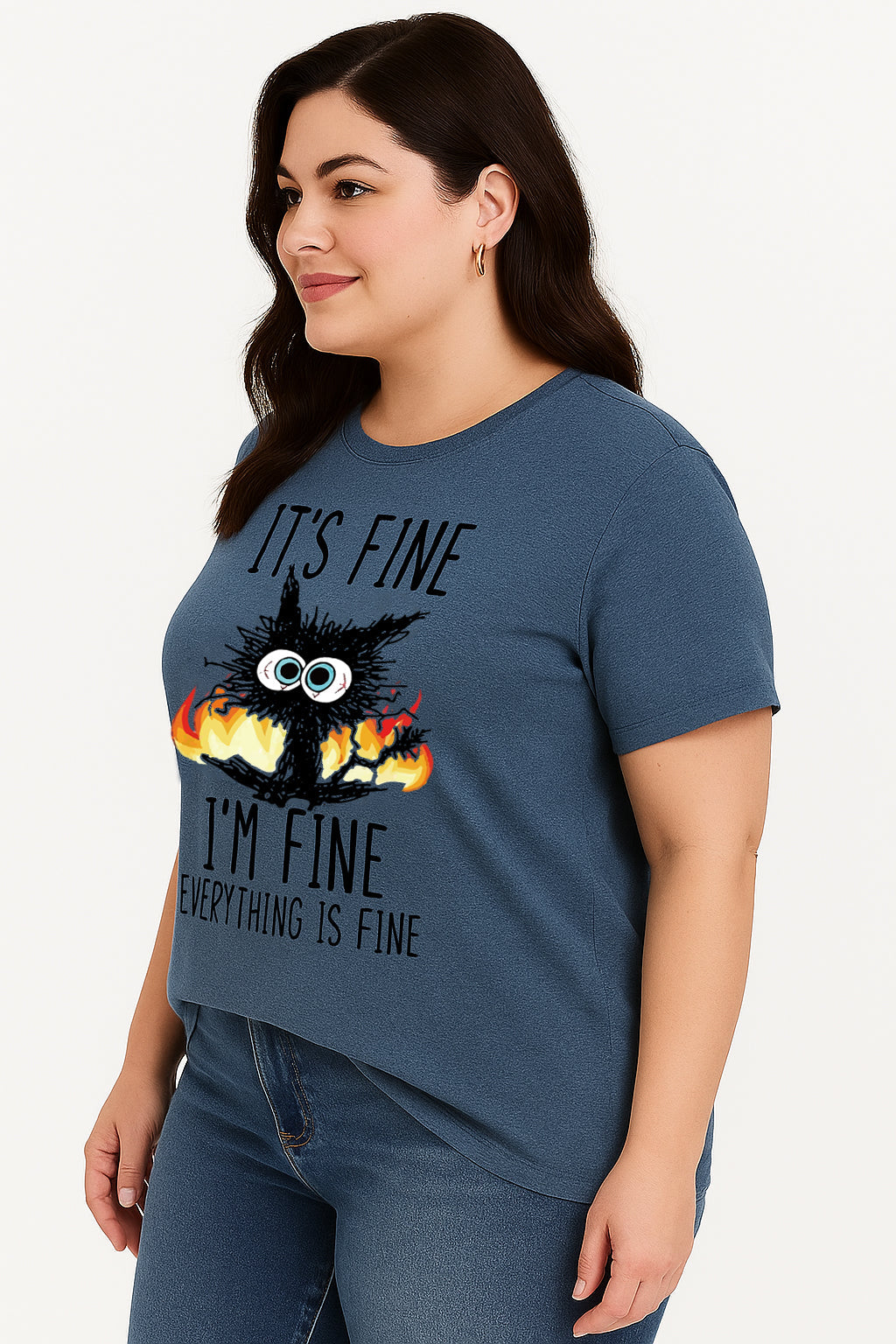 It's Fine I'm Fine Print Women Slogan Plus Size T-shirt