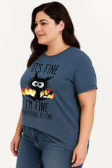 It's Fine I'm Fine Print Women Slogan Plus Size T-shirt
