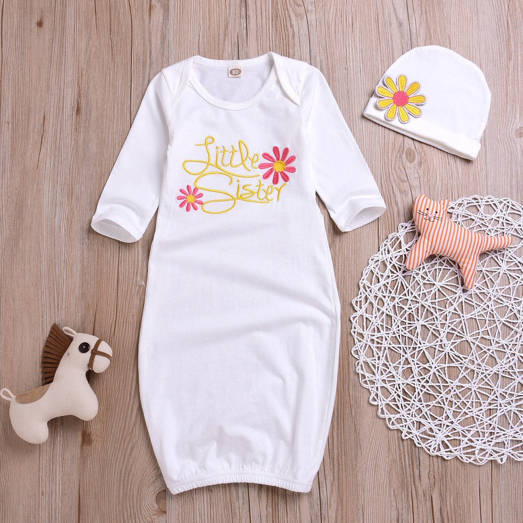 Baby NewBorn Little Sister Floral Print Pajamas and Hat