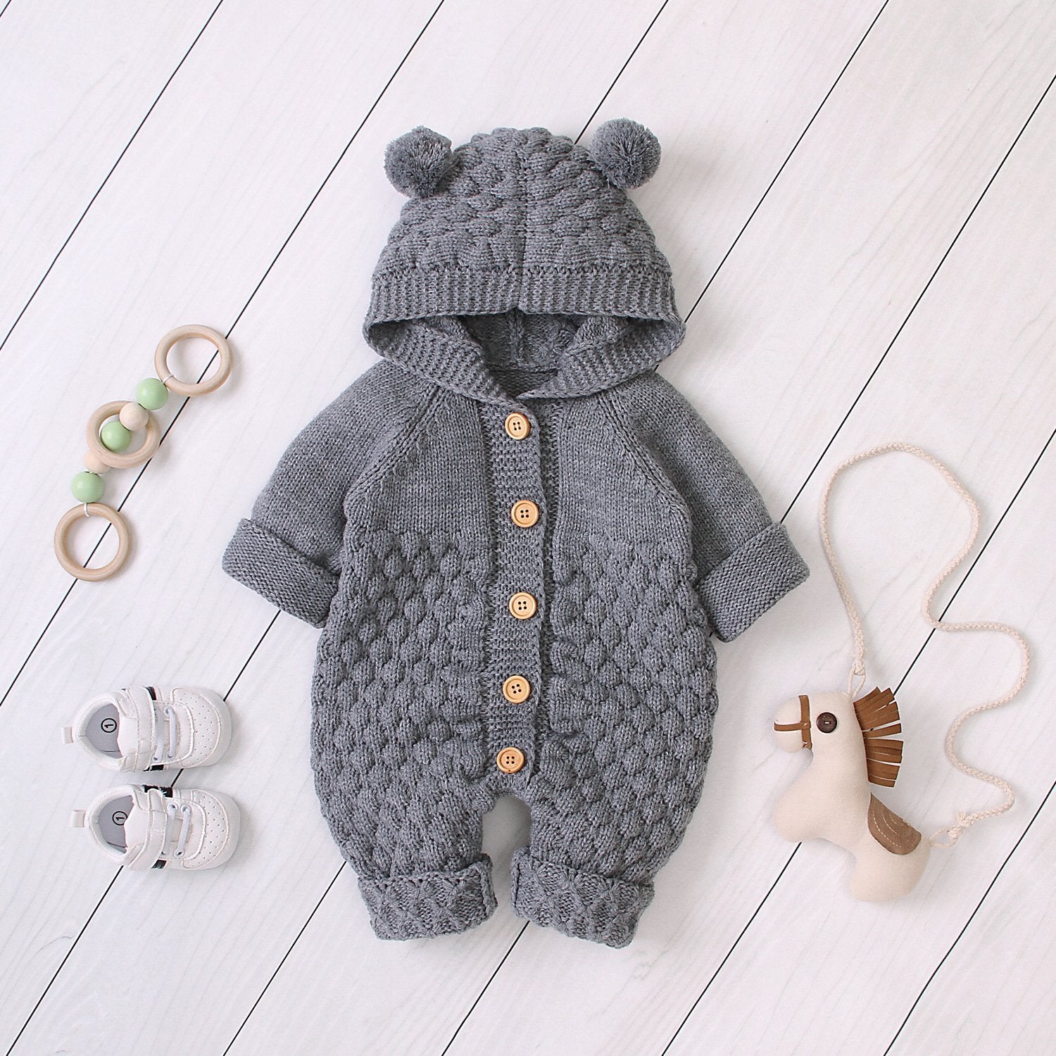 Bear Design Winter Hooded Knitting Jumpsuit – ihohoho