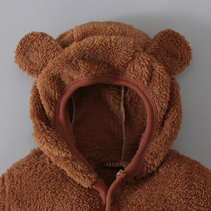 Brown Baby Zip-Up Hooded Jumpsuit